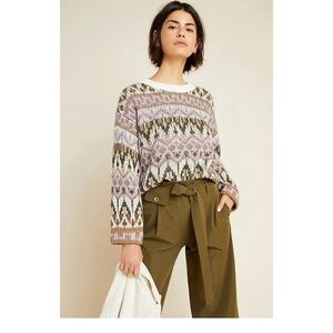 Anthropologie Sweater M FABIANA Knit Fair Isle Pullover Italy Winter Crew NWT